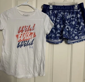 Girls Under Armour Athletic Tee and Shorts Set Size Youth Large YLG - Picture 1 of 4