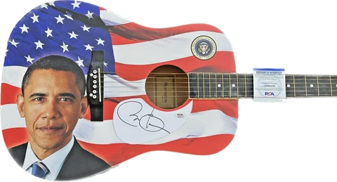 BARACK OBAMA SIGNED 44TH PRESIDENT AUTOGRAPHED ARTWORK GUITAR USA FLAG PSA/DNA Cover