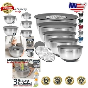 5-Piece Stainless Steel Mixing Bowls Set with Airtight Lids & Grater Attachments - Picture 1 of 10