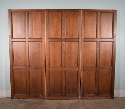 *Set of Three French Antique Gothic Church Doors/Panels Wainscoting in Solid Oak Cover