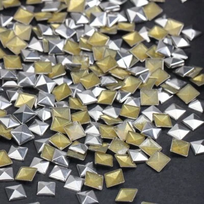 100pcs Silver 7x7mm Pyramid Flat Back Hotfix Iron On Studs Glue on for Crafts - Image 1 of 3