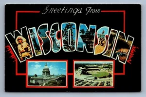 Postcard Vtg Wisconsin Greetings Large Letter The Badger State - Picture 1 of 2