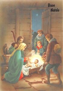 Cartolina Buon Natale Natività con pastori illustrata 