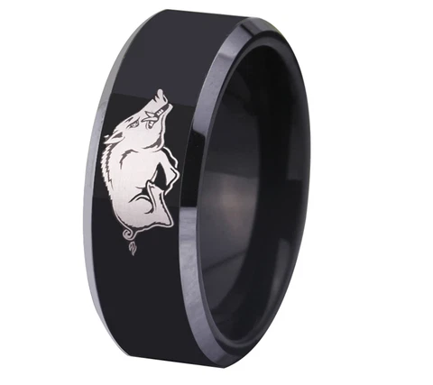 New Arkansas Razorbacks Black Tungsten Steel Ring Sizes 6 7 8 9 10 11 12 13 Cover