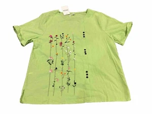 NWT Dayou floral embroidered Women Blouse short sleeve Cotton T Shirt Size 2XL - Picture 1 of 3