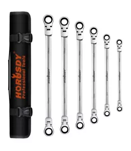 Extra Long Flex Head Ratcheting Wrench set 6PC Double Box End Metric 8-19 Pouch - Picture 1 of 8