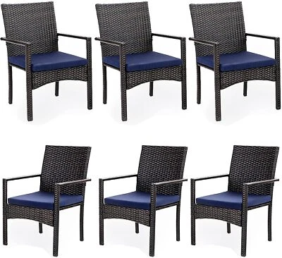 Patio Dining Chairs Set of 6 Outdoor Rattan Wicker Garden Armchair - Image 1 of 4