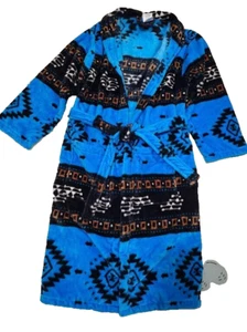 Earth Ragz By Ramatex Colorful Blue Aztec Geometric Fleece Robe Adult  S/M - Picture 1 of 9