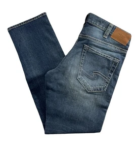 Silber Jeans Eddie entspannte Passform spitz zulaufendes Bein mittlerer Bund dunkle Waschung für Herren 32 x 32 $ 119 - Bild 1 von 6