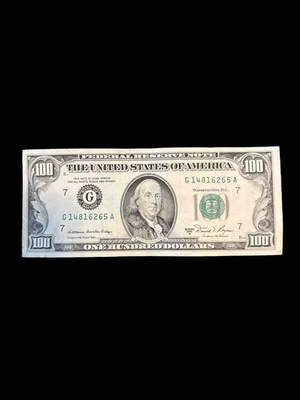 Lightly Circulated Small Face $100 bill (One Hundred Dollar Bill) - Series 1981A - Image 1 of 2