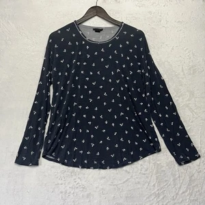 J.Crew Womens Tshirt Sz M Navy Soft Long Sleeve Shirt Tulip Pattern Round Neck - Picture 1 of 10