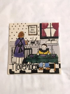 November Tile 6X6" NOVEMBER  SIGNED M VOGEKANG '91 Ceramic Pottery Wall Hanging  - Picture 1 of 4