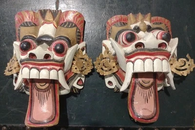 Antiguo lote de 2 máscaras de madera Bali Rangda Demon (7 X 6") Foto 1 de 4