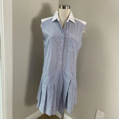 Jw Anderson X Uniqlo Womens Medium Blue White Striped Sleeveless Shirt Dress - Image 1 of 4