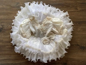 VTG NOS 1980s Pageant Circle Dress Ivory White Gold Bridal Lace Bows Sz 1-2 Baby - Picture 1 of 11