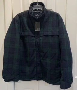 Andrew Marc New York Wool Blend Jacket Black & Green Blue Plaid Snap Coat Sz XXL - Picture 1 of 5