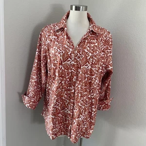 NEW Croft & Barrow Shirt Womens XXL Leaf Print Button Up Long Sleeve Blouse Top - Picture 1 of 10