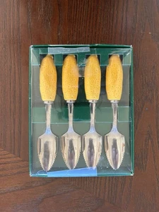 4 Stück Vintage Shafford Japan Edelstahl Traube Obst Löffel mit gelben Griffen - Bild 1 von 5
