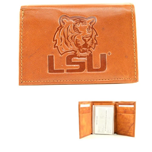 LSU Louisiana Tigers University Brown Genuine Leather Wallet College Trifold - Image 1 of 1