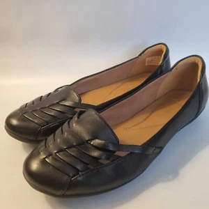 Clarks Womens Gracelin Gemma Flat Sz 8.5 WIDE Black Leather Ballet Shoe Cutouts - Picture 1 of 8