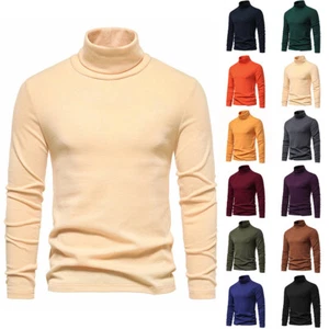 Mens Roll Turtle Neck T Shirt Casual Winter Slim Long Sleeve Thermal Jumper Tops - Picture 1 of 34