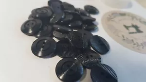 Vintage/retro 2 hole button new 15pcs, 14.8 mm dia., colour: black, carved - Picture 1 of 9