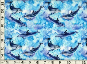 Swimming Dolphins Quilting & Sewing Fabric by Yard  #896 - Picture 1 of 1