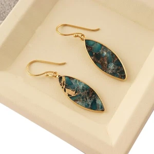 Hermoso Pendiente Colgante Hecho a Mano Enchapado en Oro Mohave Turquesa Jade Cuarzo - Imagen 1 de 2