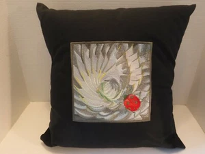18" x 18" Lady Bug On A Succulent Embroidered 9.3 Ounce Black Canvas Fabric - Picture 1 of 3