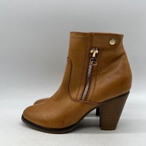 APT.9 Womens Brown Leather Side Zipper Block Heel Ankle Booties Size 9 M