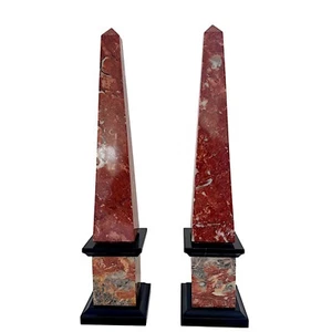 Coppia Obelischi Marmo Rosso Francia Nero Belgio Decor Scultura Design H 40cm - Imagen 1 de 4