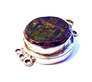 Large Fancy 3 Strand 925 Sterling Silver Ancient Bronze Coin Box Clasp F50 - Picture 1 of 1