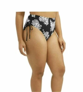 NEW Time and Tru Womens 2X PLUS SWIM BOTTOM Full Coverage Mid Rise Blk Wh Floral - Picture 1 of 2