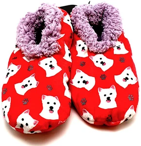 Comfies Womens Westie Dog Slippers - Sherpa Lined Animal Print Booties - Picture 1 of 1