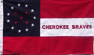 BANDIERA CHEROKEE BRAVES IN COTONE - CUCITA E RICAMATA STORICA CSA GUERRA CIVILE - Foto 1 di 8