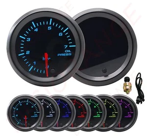 AU 2" 52mm 7 Color LED Oil Pressure Gauge 0-7 Bar+Sensor Boat Truck Auto Modify - Picture 1 of 8