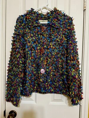 DESIGN OPTIONS Phillip shag loop crotchet Multicolor 3D sweater Cardigan Medium - Изображение 1 из 4