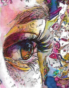 ORIGINAL Hand Painted Watercolor and Pen Art Card (ACEO) Fantasy Art: Eye