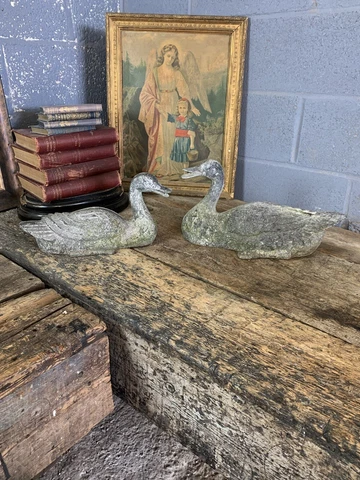 Antique Vintage Bronze Style Garden Ducks PAIR Aluminium Statue Ornament Large Cover