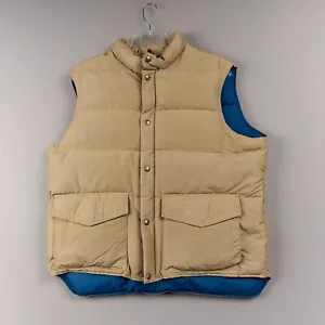 Vintage Woolrich Down Puffer Vest Mens XL Tan Blue Snap Puffer 80s 90s USA - Picture 1 of 10