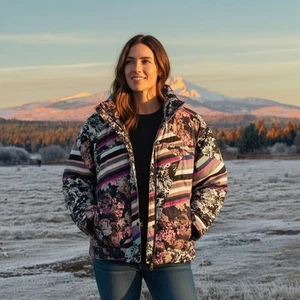 Free People Movement Bold Floral Stripe Oversized Puffer Jacket – Size XS (Fits - Picture 1 of 13