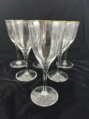 Juego de 6 copas de vino Gorham Laurin borde dorado 7,25" ópticas de colección Foto 1 de 4