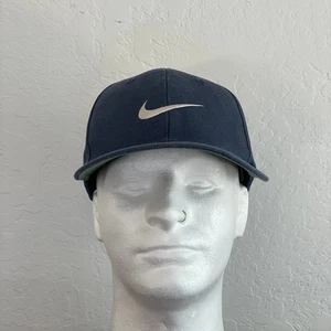 VTG 90s Nike Snapback Hat Blue Center Swoosh Hidden Snap Adjustable Baseball Cap - Picture 1 of 12