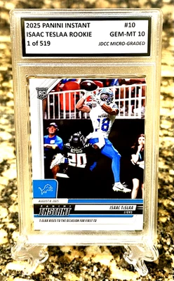 Isaac TeSlaa Lions GRADED GEM-MT 10 2025 PANINI INSTANT ROOKIE CARD #10. COA - Image 1 of 4