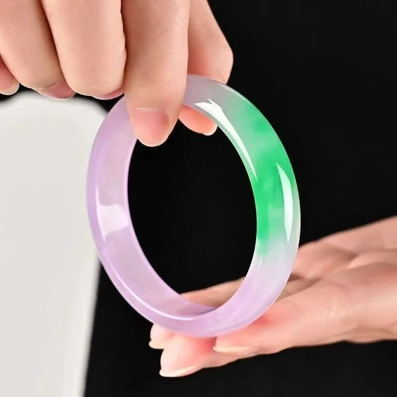 Certified Natural Quartzite jade violet Gradient Green bracelet wide strip - Image 1 of 4