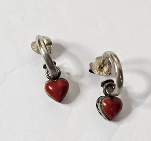 Bellissimi orecchini vintage 925 e pietra rossa cuore post/A/P - Foto 1 di 5