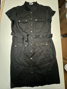 Calvin Klein Dress Size 14 Black Belted Four Pocket Snap Front Mandarin Collar - Picture 1 of 17