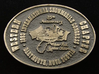 RE03142 VINTAGE 1993 **CONGRESO INTERNACIONAL DE MOTOS DE NIEVE** HEBILLA DE BRONCE MACIZO Foto 1 de 2