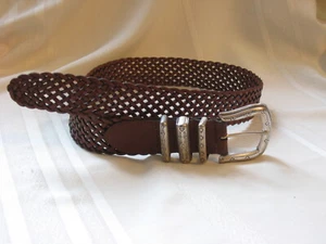Fossil Ladies Brown Braided Leather Belt Silver Tone Buckle, Loops L 35" BT4453 - Picture 1 of 9