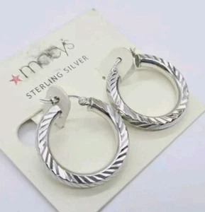 Sterling Silver Hoop Earrings 1 in - Picture 1 of 7